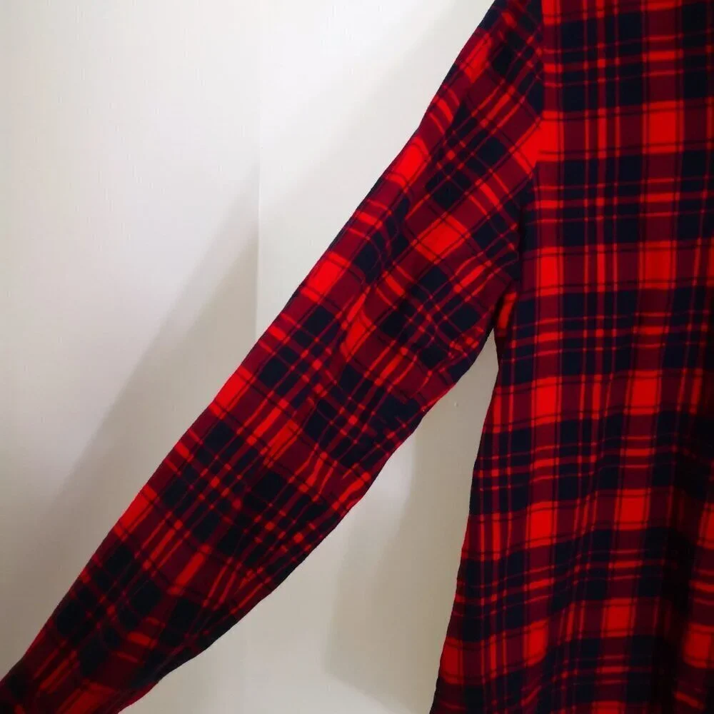 J. Crew Boy Fit Plaid Button Down Flannel Shirt Red Navy‎ Blue Size L
